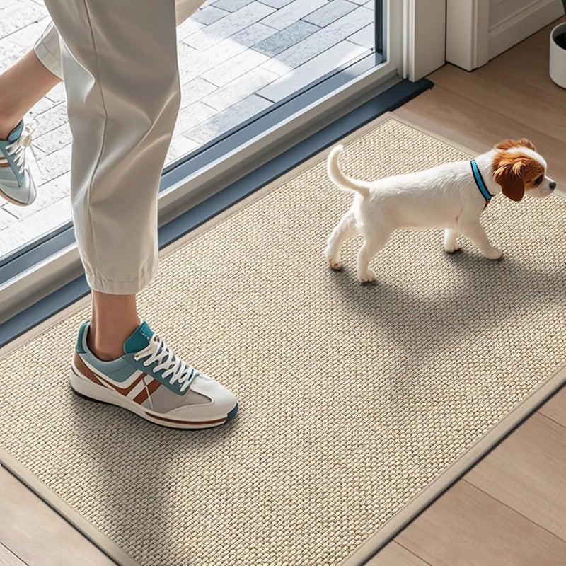 LEKEEPGO Door Mat 17"x29", Non Slip Door Mat Indoor Entrance, Rubber Backing Indoor Door mat Washable Absorbent Low-Profile Doormat Front Entryway Entry Resist Dirt Inside Door Mats, Khaki - Image 1